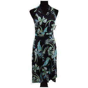 Hilo Hattie Hawaiian Halter Strap Midi Dress 100% Silk Tropical Floral Size 6